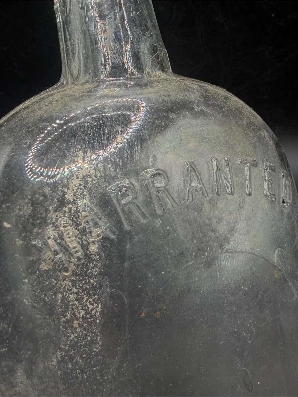 Antique WARRANTED Embossed Glass Flask Bottle Collectible Vessel Americana Decor